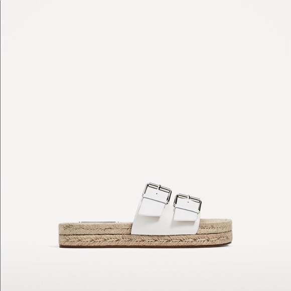 Zara White Leather Buckled Slides - Picture 3 of 5